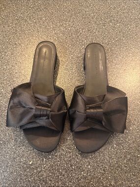 Women’s Rebecca Minkoff Black Satin Bow Slide Sandals - size 7.5